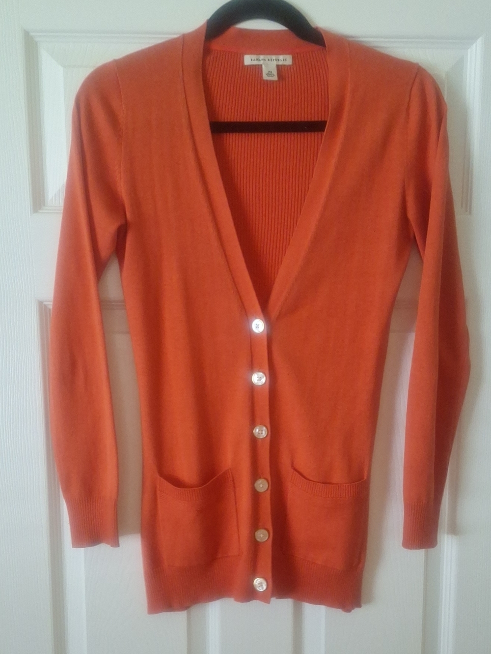White House Black Market Orange Long V-Neck Button Cardigan
